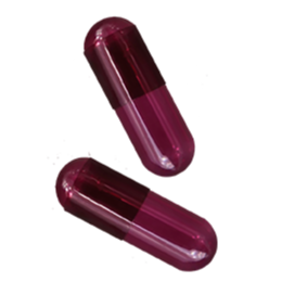 Three burgundy UTI Biome Shield capsules with one breaking open to reveal dark purple powder contents against a light beige background.