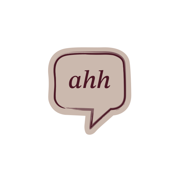 Beige speech bubble with 'ahh' text on a white background